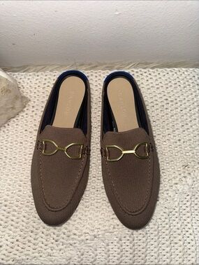 Rothy's Brown Knit Loafer Mules with Gold Bit